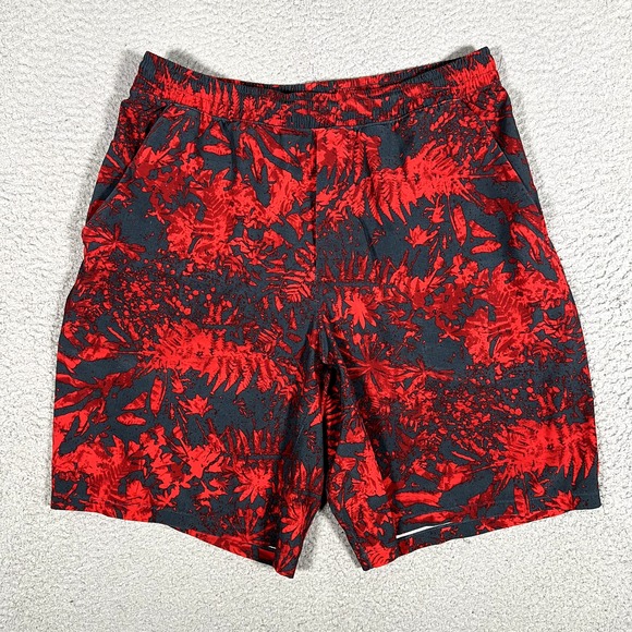 Lululemon Shorts Mens Large Red Pace Breaker Lined 8"‎ Floral Camo Athletic Logo - Picture 1 of 10